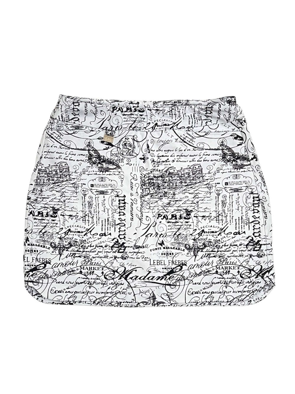 Lulu-B Black White Paris Script Pattern Pull On Athletic Skort Size 10